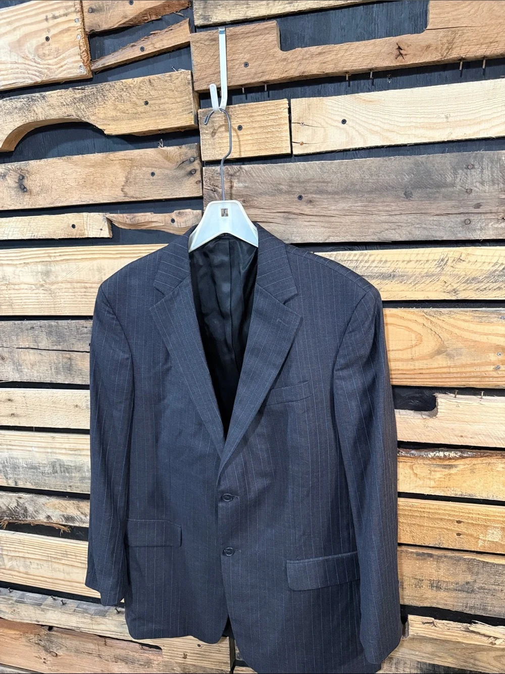 Lands’ End Men’s 100% Wool Lined Charcoal Grey Striped Sport Coat Size 42L